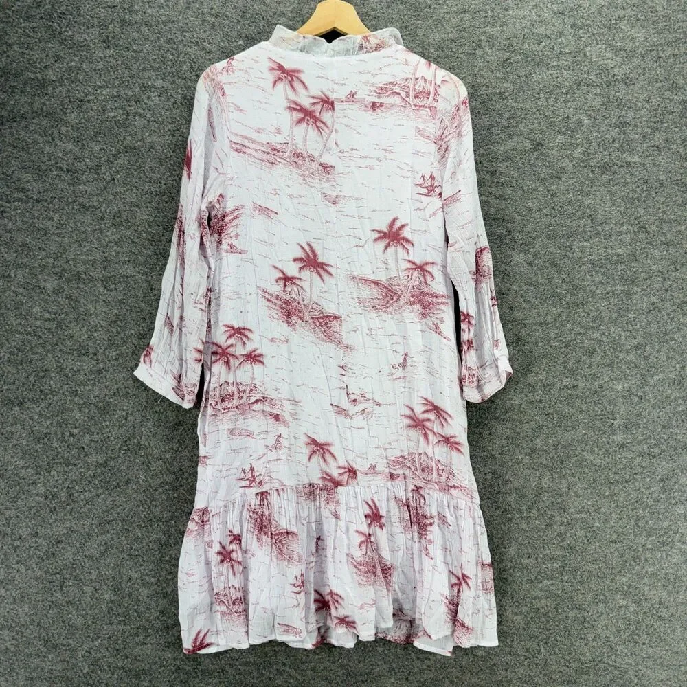 Yakira Bella Dress Women S Small White Hawaii Print Shift Midi V-Neck Rayon